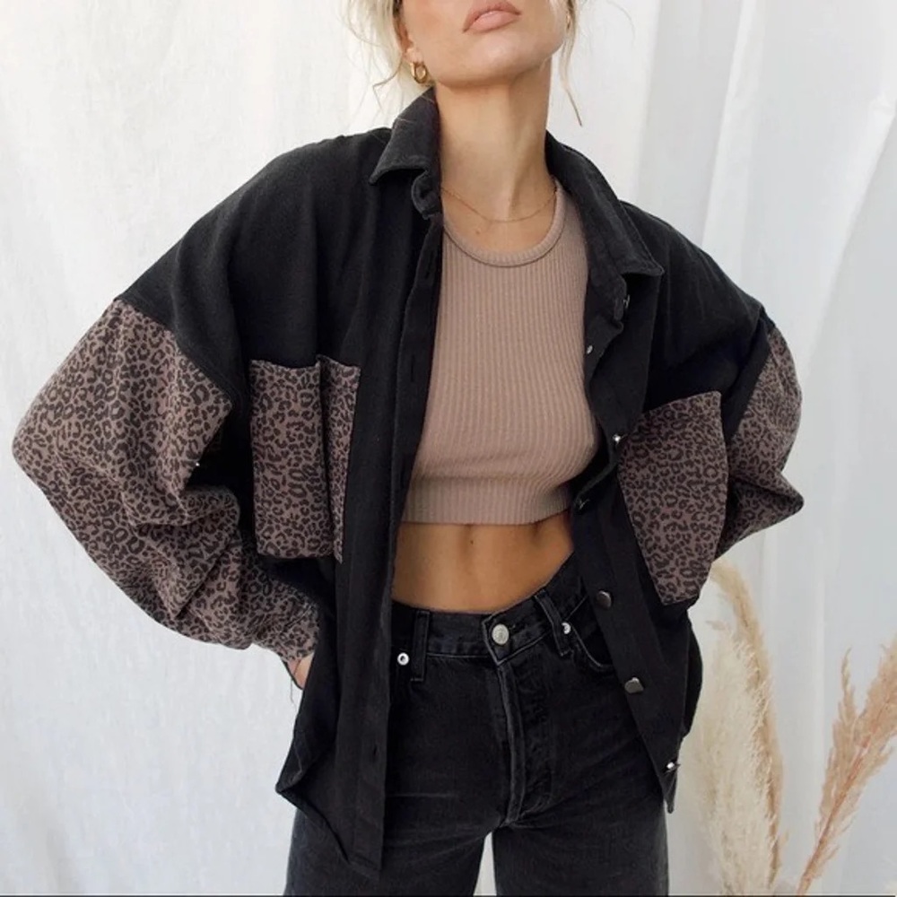 12th Tribe Black and Leopard Print Jacket